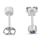  Tiny Abalone Shell Hexagon Silver Stud Earrings, e372